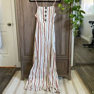 Stripe maxi button keyhole back tank summer dress